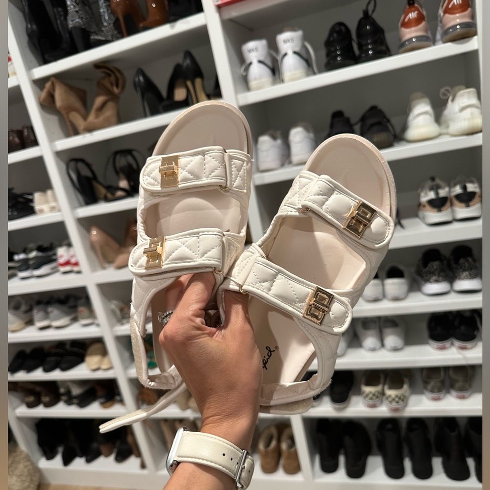 NEW white and gold buckle  dad sandals